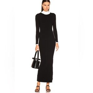 Staud Avenue Ribbed Sweater Open Back Maxi Dress Black White Trim